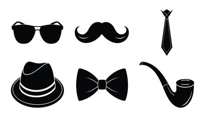 Happy fathers day elements silhouette on white background