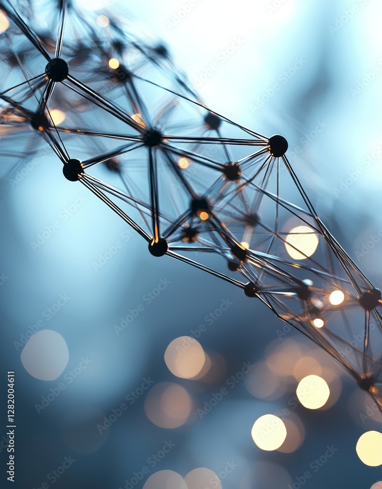 Poster a 3d illustration featuring an abstract blue background composed of polygons and interconnected dots