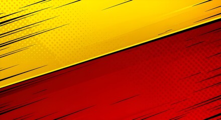 The background features two bold sections in bright yellow and red.