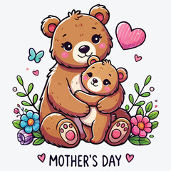 Heartwarming Mothers Day Bear Mom and Baby Cub showing love Adorable watercolor