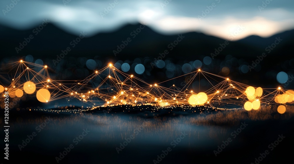Poster vibrant orange network of abstract hi-tech links’ becomes ‘hi-tech abstract orange background with i