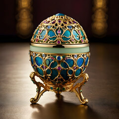 Ornate Fabergé Egg with Gold and Gemstones

