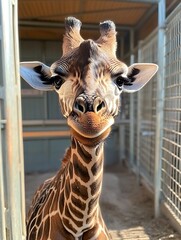 Baby giraffe in enclosure