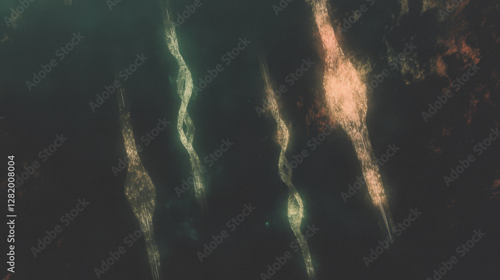 Poster abstract aerial view of winding river patterns illuminated at night