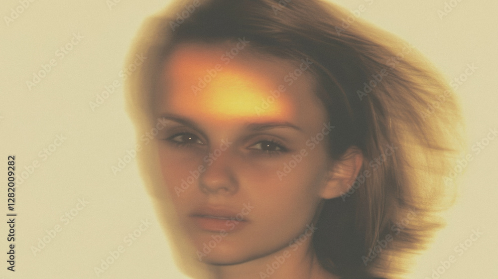 Poster portrait of woman with soft light and blurred edges creating a dreamy and mysterious effect