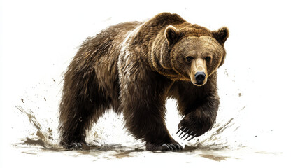 Fototapeta premium Powerful Brown Bear Running in Mud with Intensity and Strength
