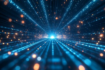 Blue light tunnel, data stream, digital