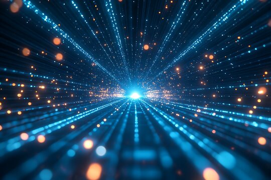 Blue light tunnel, data stream, digital