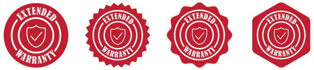 Extended warranty icon set collection on white background. Warranty badge symbol with checkmark. Seal of extended warranty protection. Certified emblem for warranty service. Vector illustration