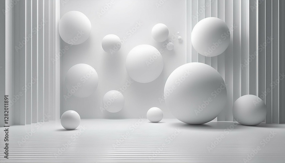 Poster white abstract bubbles round circles spheres background white minimalistic abstract background with 