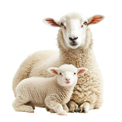 Fototapeta premium One mother sheep and one lamb isolated on transparent background.