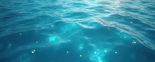 Obraz premium Abstract blue water surface. Clean ocean backdrop with light reflections. Ripple pattern water texture, sea surface backgrounds perfect for summer, vacation, travel, spa and wellness projects.