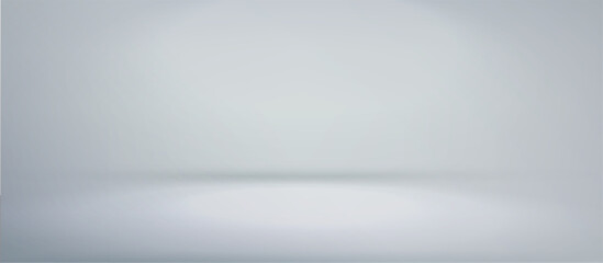 White grey studio room. Limbo light background. Abstract 3d gradient backdrop for product presentation. Minimal wall scene spotlight. Showcase, promotion display. Vector stage mockup illustration