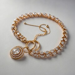 gold necklace on white background