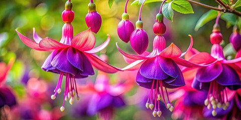 Purple fuchsia flowers, a landscape detail.