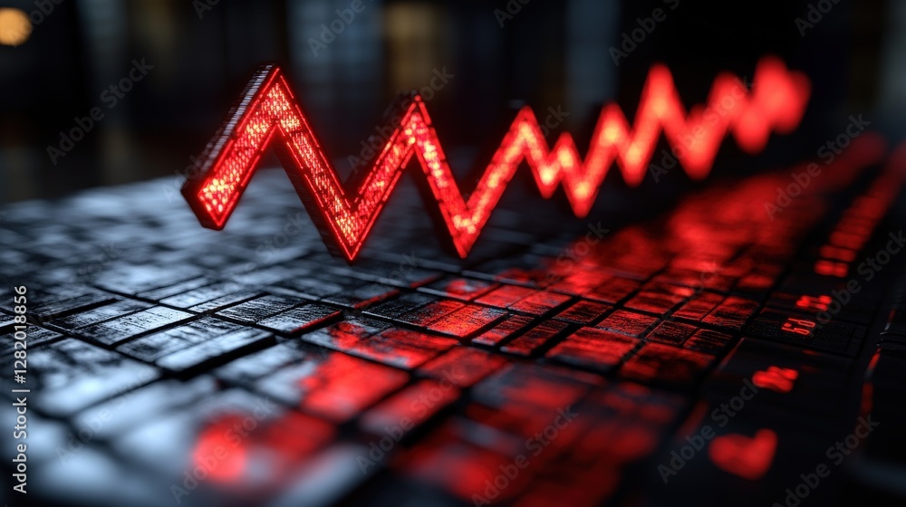 Poster red digital heartbeat graphic displayed on a keyboard, symbolizing technology and health monitoring