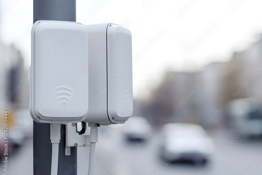 Poster outdoor wifi access points: two wireless access points installed on a pole. seamless connectivity fo