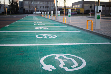 electric car chargers in a parking place