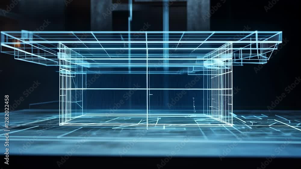 Poster detailed wireframe rendering of architectural structure and engineering concept