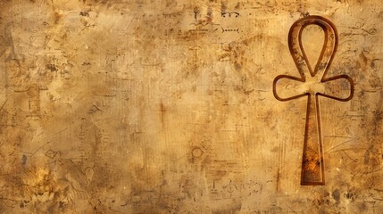 Ankh symbol wall art, border, background wallpaper, blank in the middle, minimalism, negative space, used for postcard template