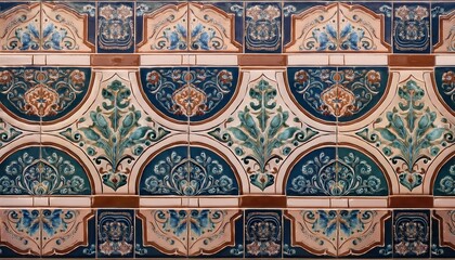 A vintage-inspired tile pattern with intricate paisley motifs in deep blue, rust, and beige tones, creating a timeless, elegant look perfect for retro interiors and artistic designs.
