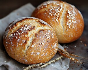 Oatmeal bread, baked, rustic setting