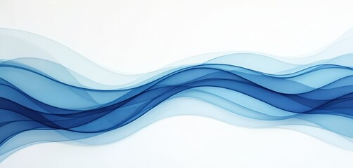 Abstract blue curves on white background. Design element, graphic illustration shows flowing lines, sea waves, soft smoke shape. Modern wallpaper, digital pattern, light color flow. Art shape for