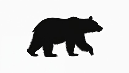Silhouette of walking bear isolated on white. Graphic animal design element. Wild black grizzly bear, mammal shape. Nature wildlife icon, abstract art drawing. Predator logotype print for zoo poster.