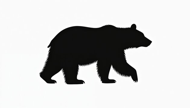 Silhouette of walking bear isolated on white. Graphic animal design element. Wild black grizzly bear, mammal shape. Nature wildlife icon, abstract art drawing. Predator logotype print for zoo poster.