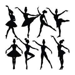  realistic ballet dancer silhouettes on a white background