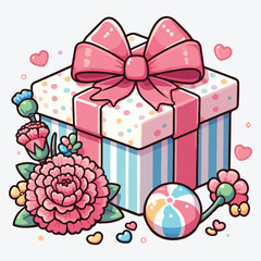 Mother's Day gift with present box and carnation stock illustration