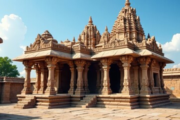 Fototapeta premium Temple architecture with intricate stone carvings and ornate details , carvings, detail