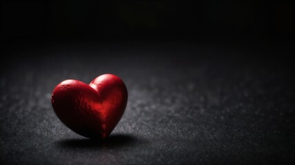 red heart on dark background, text space. Valentine's Day celebration concept