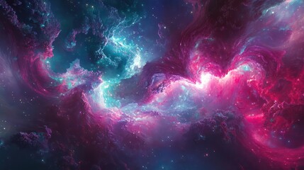 A vivid fractal composition resembling a kaleidoscope in motion, with swirling patterns of glowing purple