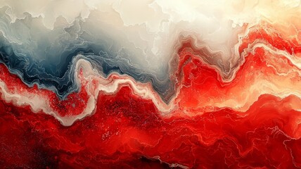 Vibrant abstract waves of red, white, and blue, creating a dynamic flow that evokes energy and creativity, perfect for modern design and artistic projects.
