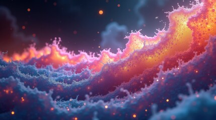An infinite cascade of multicolored fractal waves flowing like liquid light through a cosmic void, intricate quantum patterns forming in a surreal display of energy.