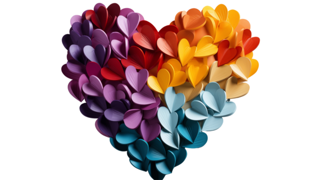 Rainbow Heart Papercraft Vibrant Love Design, Handmade Card for Artistic Displays, isolated on transparent background.