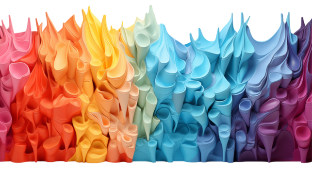 Rainbow 3D Paper Art Abstract Background Design, Modern Texture for Creative Displays, isolated on transparent background.