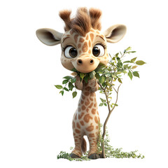 Fluffy 3D Cartoon Giraffe Isolated on Transparent Background