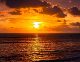 GeneratedTitle: Breathtaking Golden Sunset Over the Ocean with Gentle Waves

 