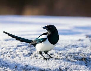Generated imaTitle: Black and White Magpie Standing on a Snow-Dusted Ground

