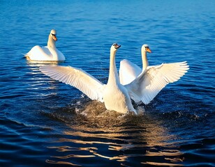Generated imaTitle: Elegant Swans Spreading Their Wings on a Tranquil Lake

