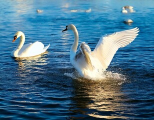 Generated imaTitle: Elegant Swans Spreading Their Wings on a Tranquil Lake

