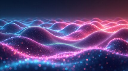 A mesmerizing landscape of neon-lit fractal geometries folding into higher dimensions, vibrant pulses of light shifting across a quantum field in constant motion.