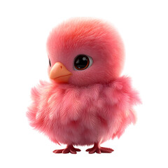 Fluffy 3D Cartoon Flamingo Chick with Big Eye Isolated on Transparent Background