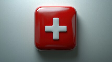 Obraz premium Red first aid box symbol on light gray background