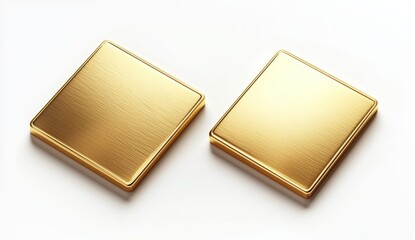 Two Smooth Gold Squares with Glossy Finish on White Background