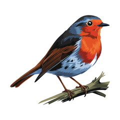 A dynamic vector illustration of a single robin with distinctive, bold strokes