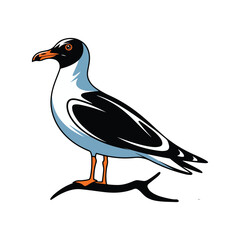 A modern vector image of a sleek seagull with bold, vibrant colors and clean, fresh lines in an style. The seagull