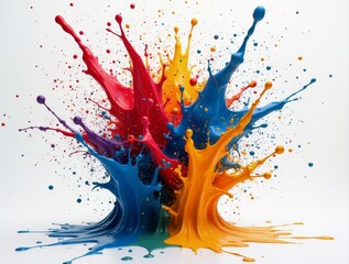 Colorful paint splashing on white background: a vibrant explosion of creativity